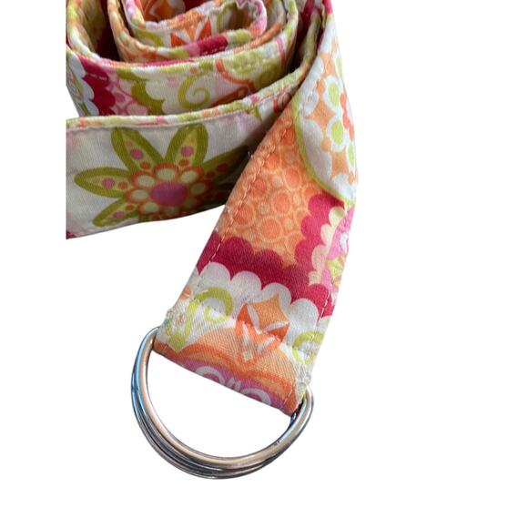 Small Chickadees Preppy D-Ring Fabric Belt Green Orange Floral 1.5 Inch Width - Picture 2 of 5